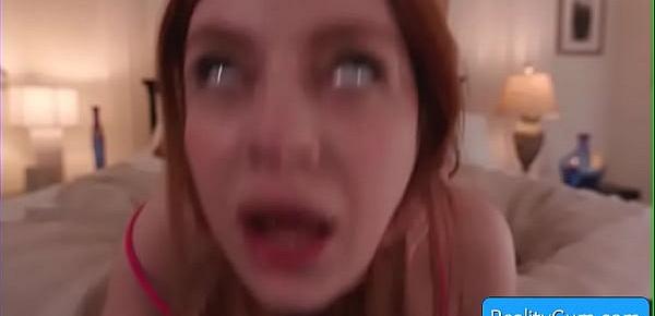 Sexy redhead slut teen Aaliyah Love get her pussy pounded hard doggy style by monster white fat cock
